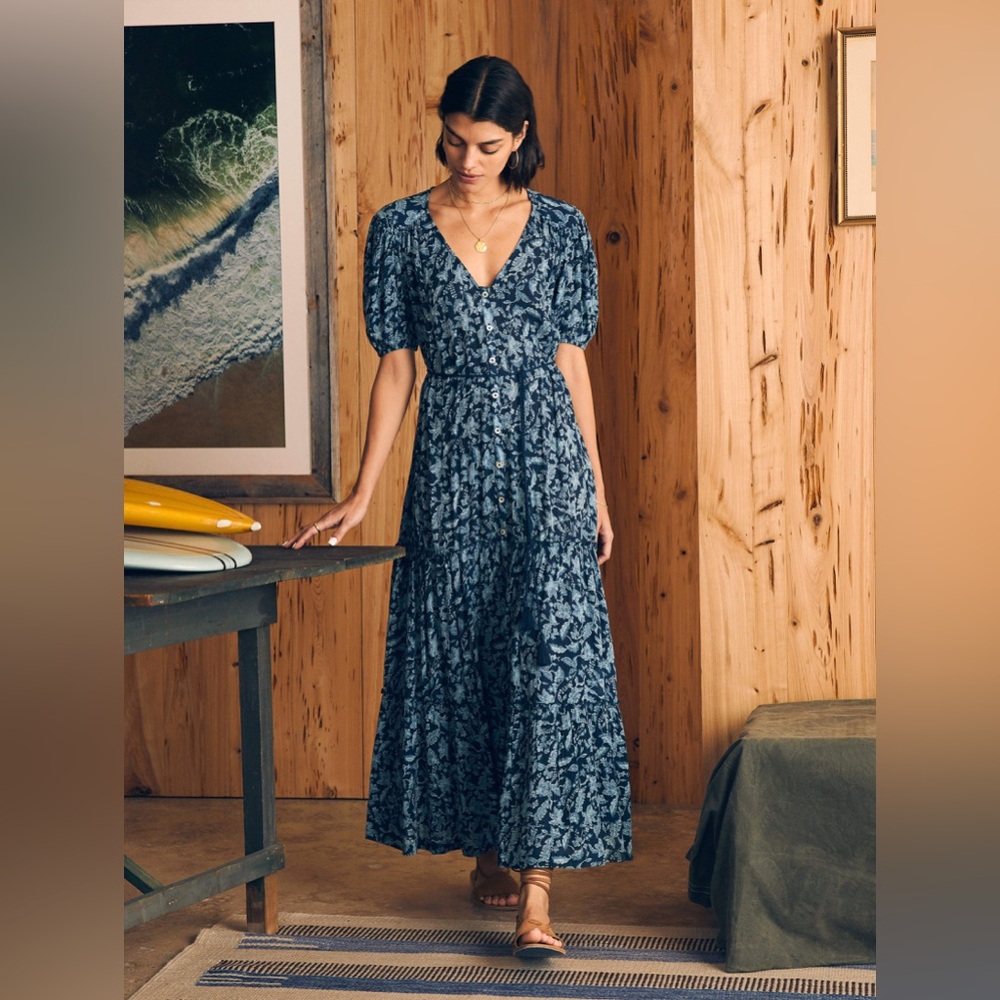 Faherty Blue Patterned Maxi Dress